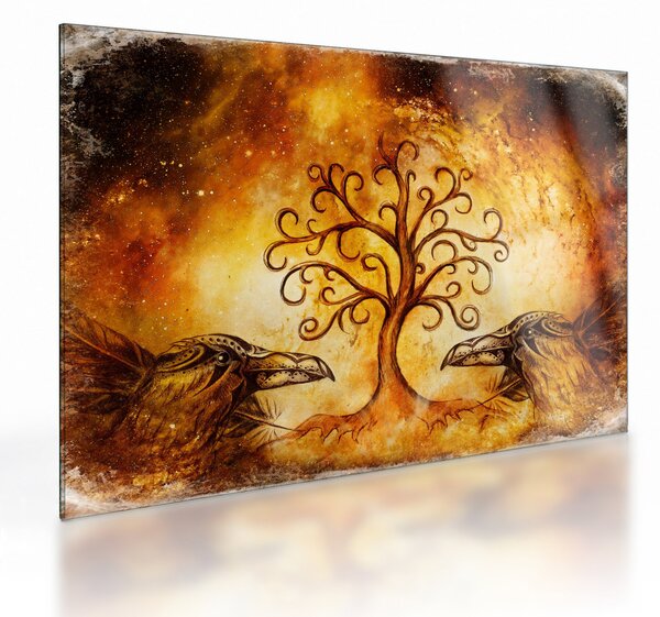 Tablou pe sticlă natural abstract cu copac (70x50 cm)