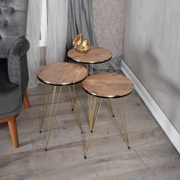 Set masute laterale 3 buc Wakmi Pako World Stejar 33x33x55 cm