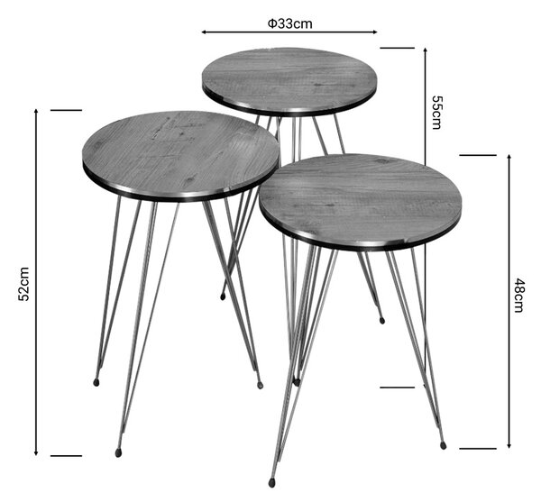 Set masute laterale 3 buc Wakmi Pako World Stejar 33x33x55 cm