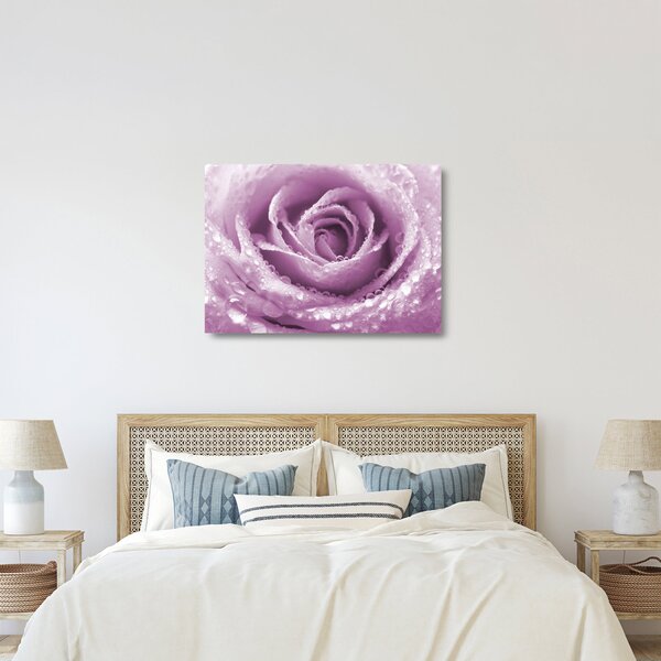 Tablou pe sticlă detaliu de floare de trandafir (70x50 cm)