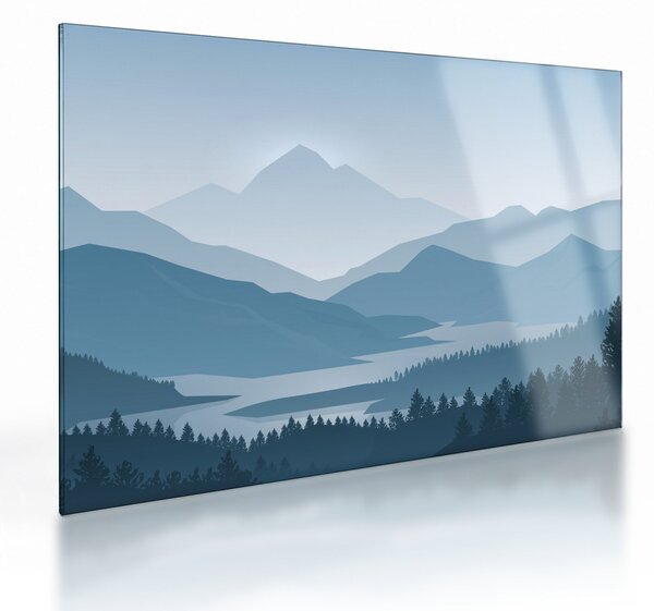Tablou pe sticlă - Munții cu privirea graficeanului (70x50 cm)