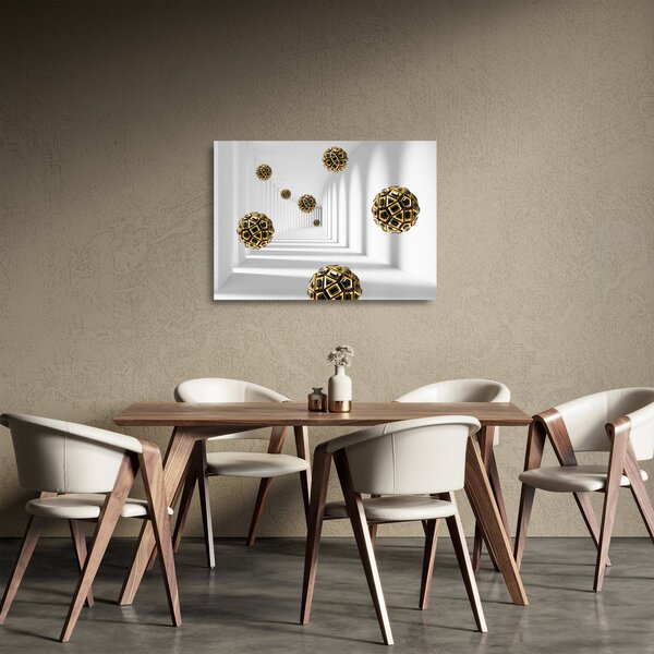 Tablou pe sticlă abstract cu mingi de fotbal (70x50 cm)
