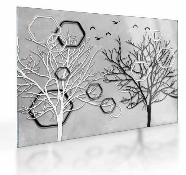 Tablou pe sticlă abstract cu pomi (70x50 cm)
