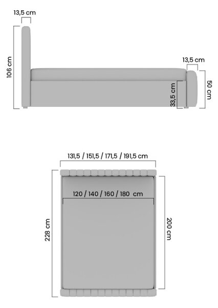 Pat tapițat Livani 160x200 cu ladă de depozitare - velur bej Velluto 2