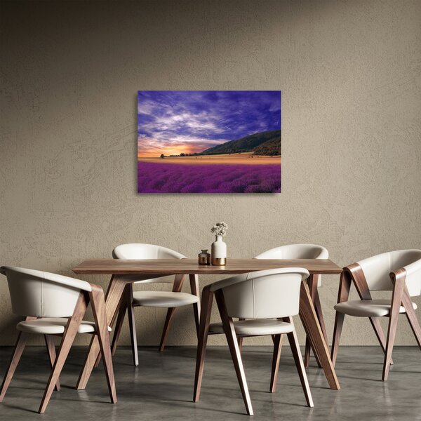 Tablou pe sticlă cu lunca cu lavandă (70x50 cm)