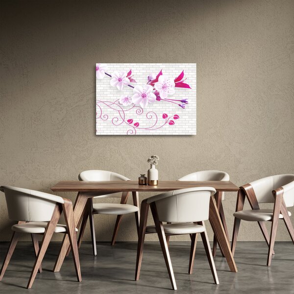 Tablou pe sticlă cu creangă înflorită (70x50 cm)