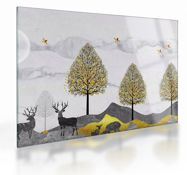 Tablou pe sticlă cu cerbi pictați (70x50 cm)