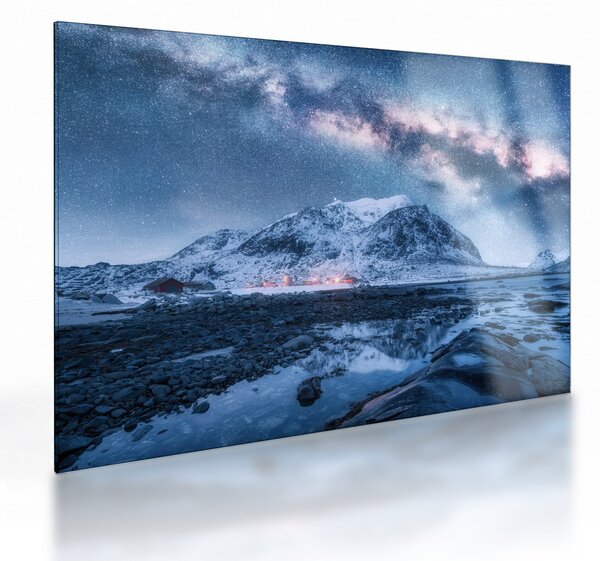 Tablou pe sticlă cu munți și ceul cu stele (70x50 cm)