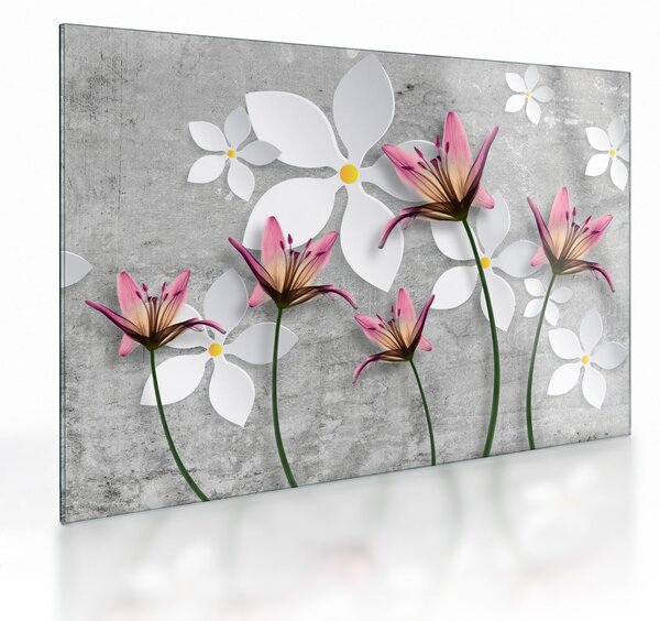 Tablou pe sticlă cu abstracție florală (70x50 cm)