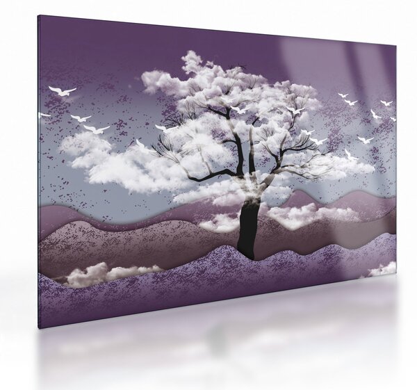 Tablou pe sticlă - Copac în nori (70x50 cm)