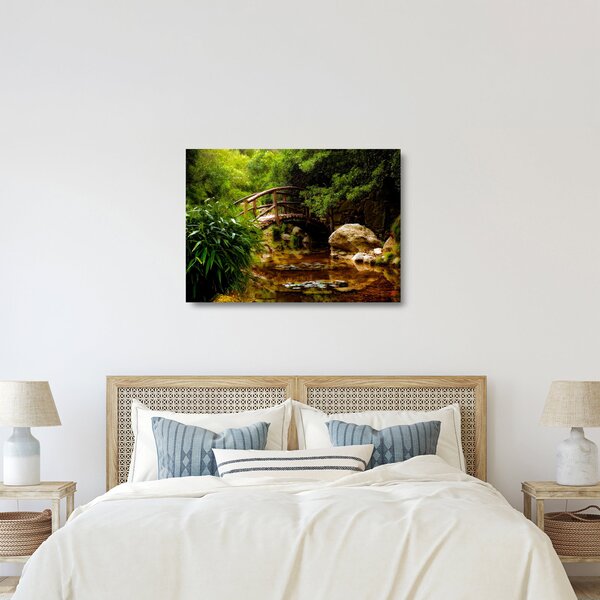 Tablou pe sticlă - Pod prin râu (70x50 cm)
