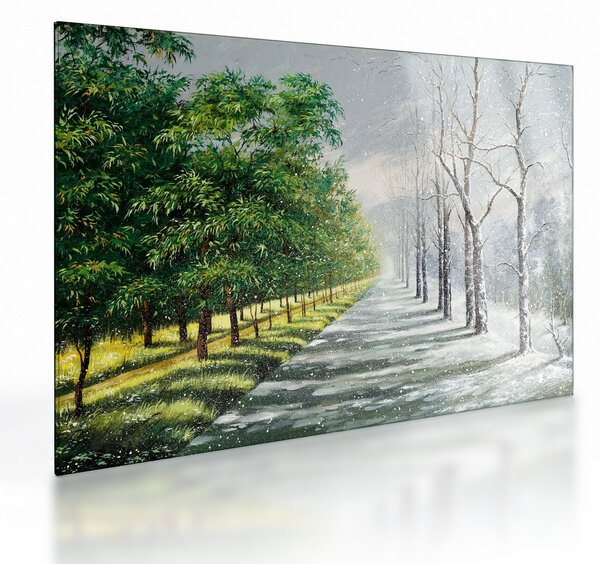 Tablou pe sticlă - Iarna versus vara (70x50 cm)