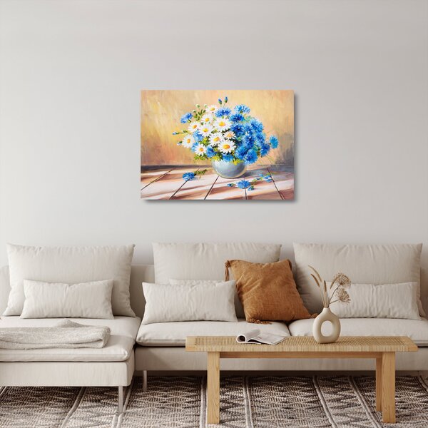 Tablou pe sticlă pictat cu vaza și flori (70x50 cm)