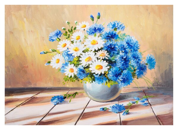 Tablou pe sticlă pictat cu vaza și flori (70x50 cm)