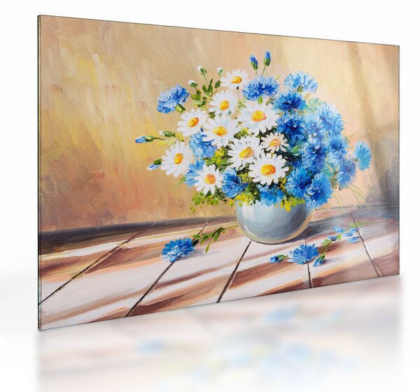 Tablou pe sticlă pictat cu vaza și flori (70x50 cm)