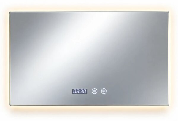 Oglinda baie, Multifuncțională, Iluminare LED Touch, Intensitate reglabila, Ceas încorporat, Sistem Dezaburire, 70x50 cm
