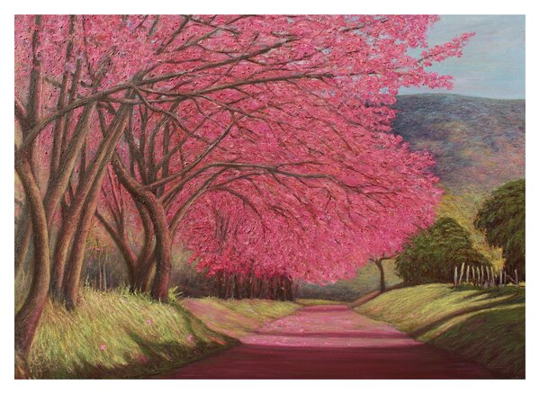 Tablou pe sticlă cu copaci înfloriți (70x50 cm)