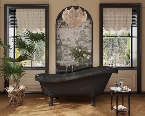Cada acril freestanding Imperia Noir, Negru lucios, 150 cm, 5008S, Picioare Negre