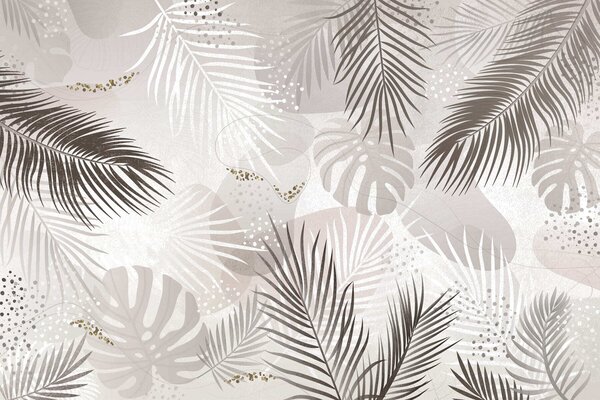 Fototapet Design elegant cu frunze tropicale în culori neutre, Populare fototapet, Populare fototapet, w03060v1 - Muralas.ro