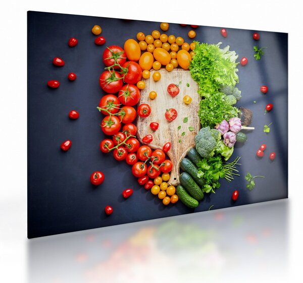 Tablou pe sticlă - Masa plină cu legume (70x50 cm)