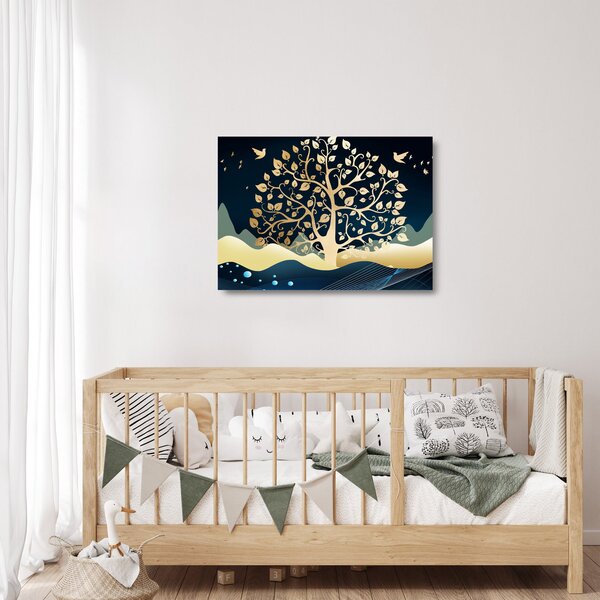Tablou pe sticlă cu copac auriu (70x50 cm)