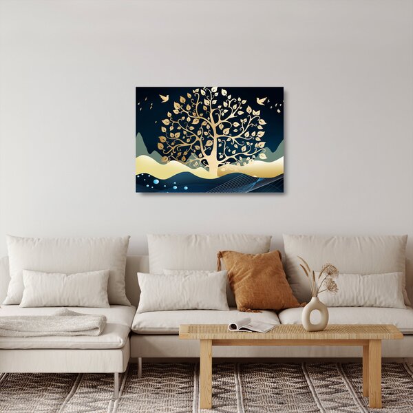 Tablou pe sticlă cu copac auriu (70x50 cm)