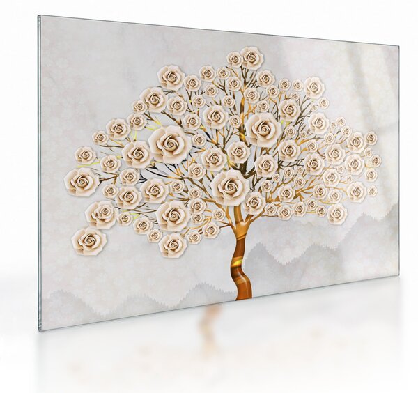 Tablou pe sticlă cu copac cu flori (70x50 cm)
