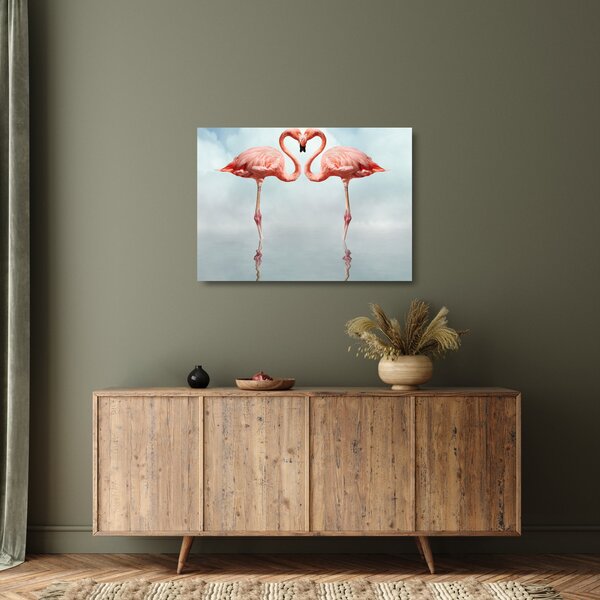 Tablou pe sticlă cu doi flamingo (70x50 cm)