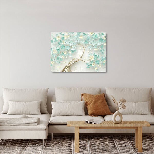 Tablou pe sticlă - Copac auriu înflorit (70x50 cm)