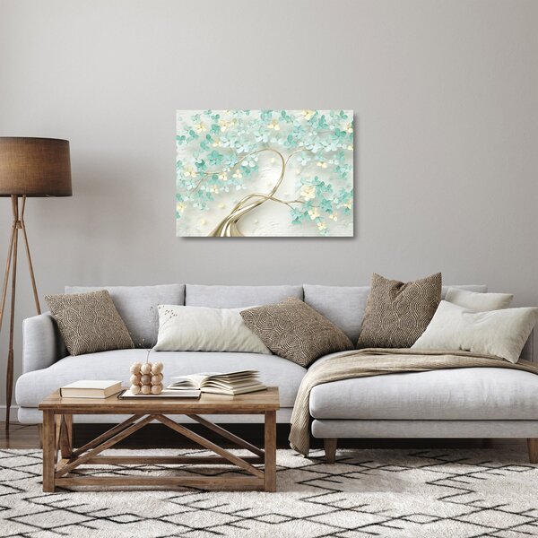Tablou pe sticlă - Copac auriu înflorit (70x50 cm)