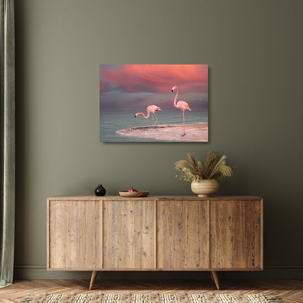 Tablou pe sticlă - Flamingo (70x50 cm)