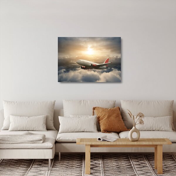 Tablou pe sticlă - Avion în nori (70x50 cm)