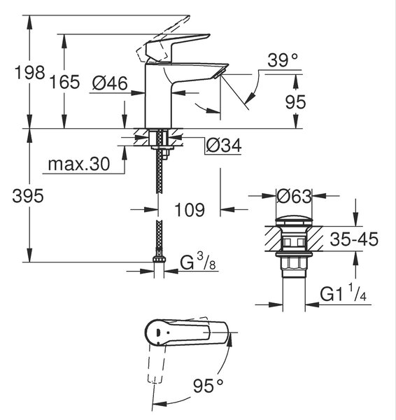 Grohe Start baterie lavoar stativ negru 235512432