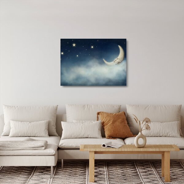 Tablou pe sticlă - Luna cu stele (70x50 cm)