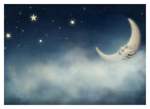 Tablou pe sticlă - Luna cu stele (70x50 cm)