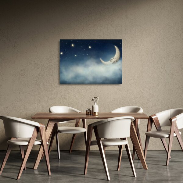 Tablou pe sticlă - Luna cu stele (70x50 cm)