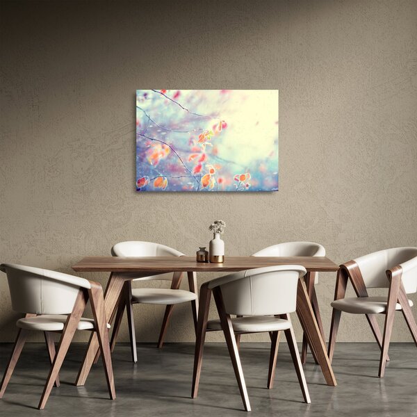 Tablou pe sticlă - Frunze în gheață (70x50 cm)