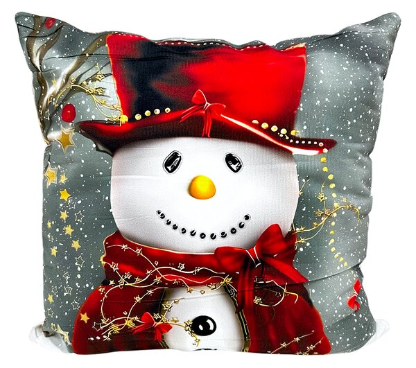 Perna decorativa de Craciun 40x40 cm cu om de zapada PPC04