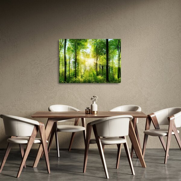 Tablou pe sticlă - Răsărit în pădure (70x50 cm)