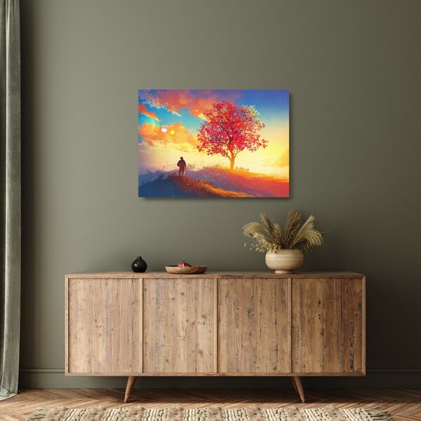 Tablou pe sticlă - casa în deal (70x50 cm)