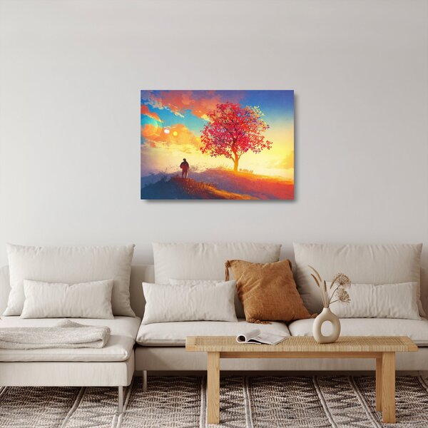 Tablou pe sticlă - casa în deal (70x50 cm)