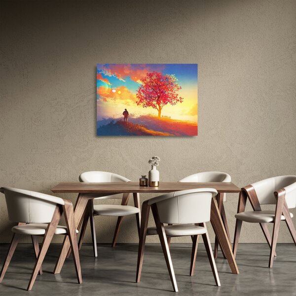 Tablou pe sticlă - casa în deal (70x50 cm)