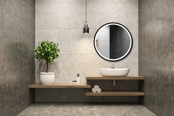 Venti Rund Led oglindă 90x90 cm rotund cu iluminare negru 5907459662641