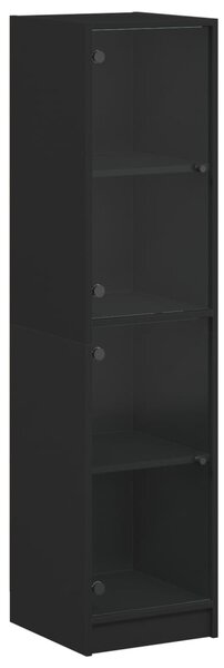 Dulap cu uși din sticlă, negru, 35x37x142 cm