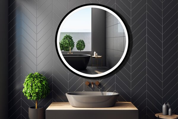 Venti Rund Led oglindă 90x90 cm rotund cu iluminare negru 5907459662641