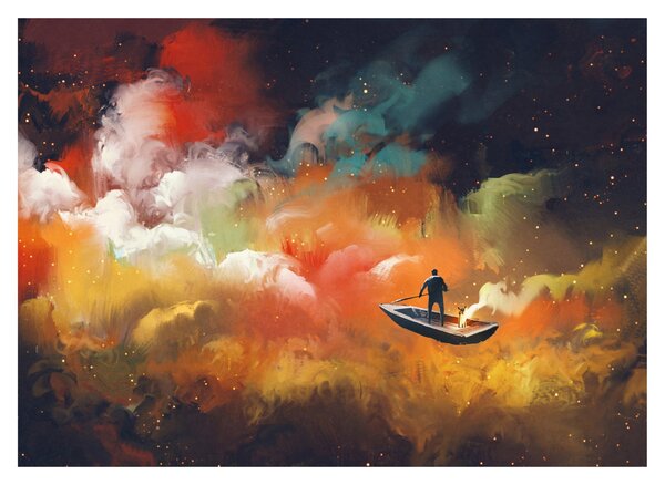 Tablou pe sticlă - Om navigând prin spațiu (70x50 cm)