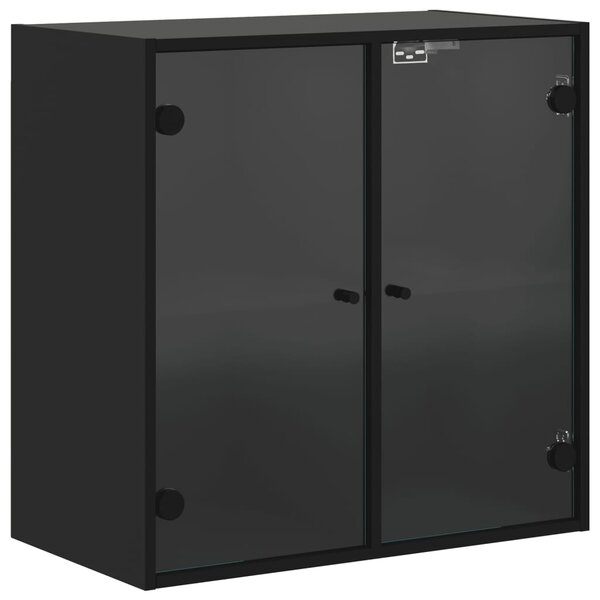 Dulap de perete cu uși din sticlă, negru, 68x37x68,5 cm
