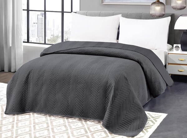 Cuvertura de pat din catifea gri inchis ARROW VELVET Dimensiuni: 170 x 210 cm