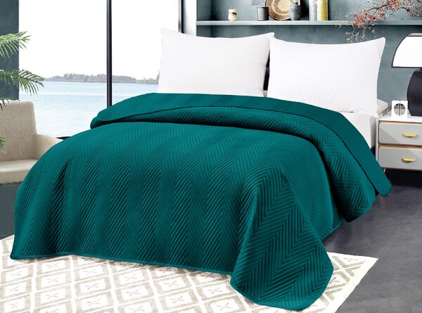 Cuvertura de pat din catifea turcoaz cu model ARROW VELVET Dimensiuni: 200 x 220 cm