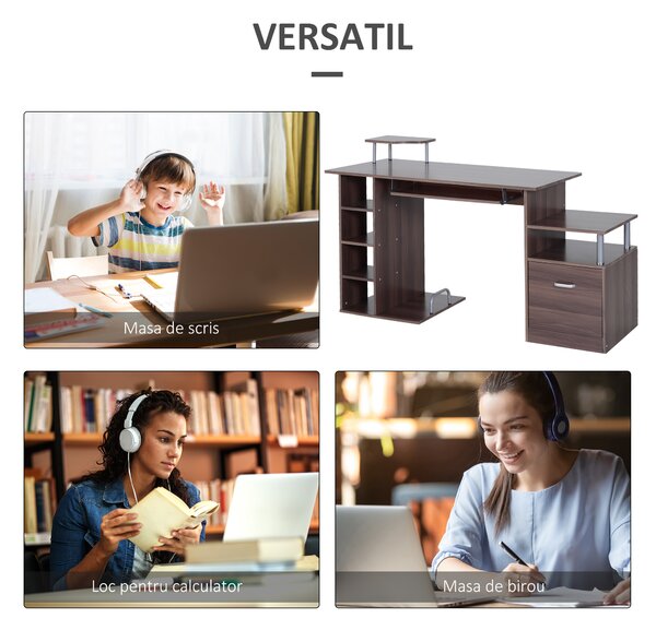HOMCOM Birou din Lemn cu Design Simplu și Elegant pentru Calculator, Dimensiuni 152x60x80cm, Culoare Maro | Aosom Romania